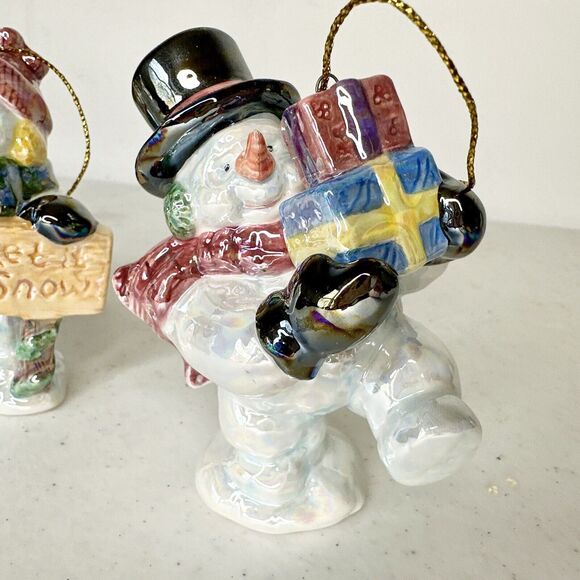 Vtg Home Interiors‎ Lot Of 3 Snowman Iridescent Christmas Ornaments 1980's - Picture 4 of 7